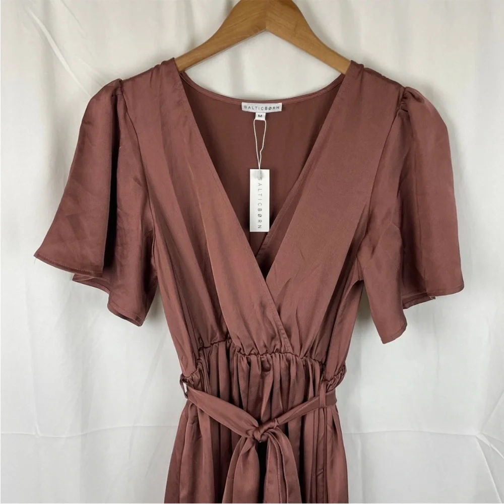 Baltic Born Women's Sicily Satin Maxi Dress Dusty Rose Maroon Dress Size M - Picture 2 of 8